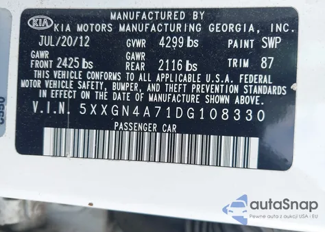 2013 Kia Optima Ex z USA, uszkodzony, nr VIN 5XXGN4A71DG108330